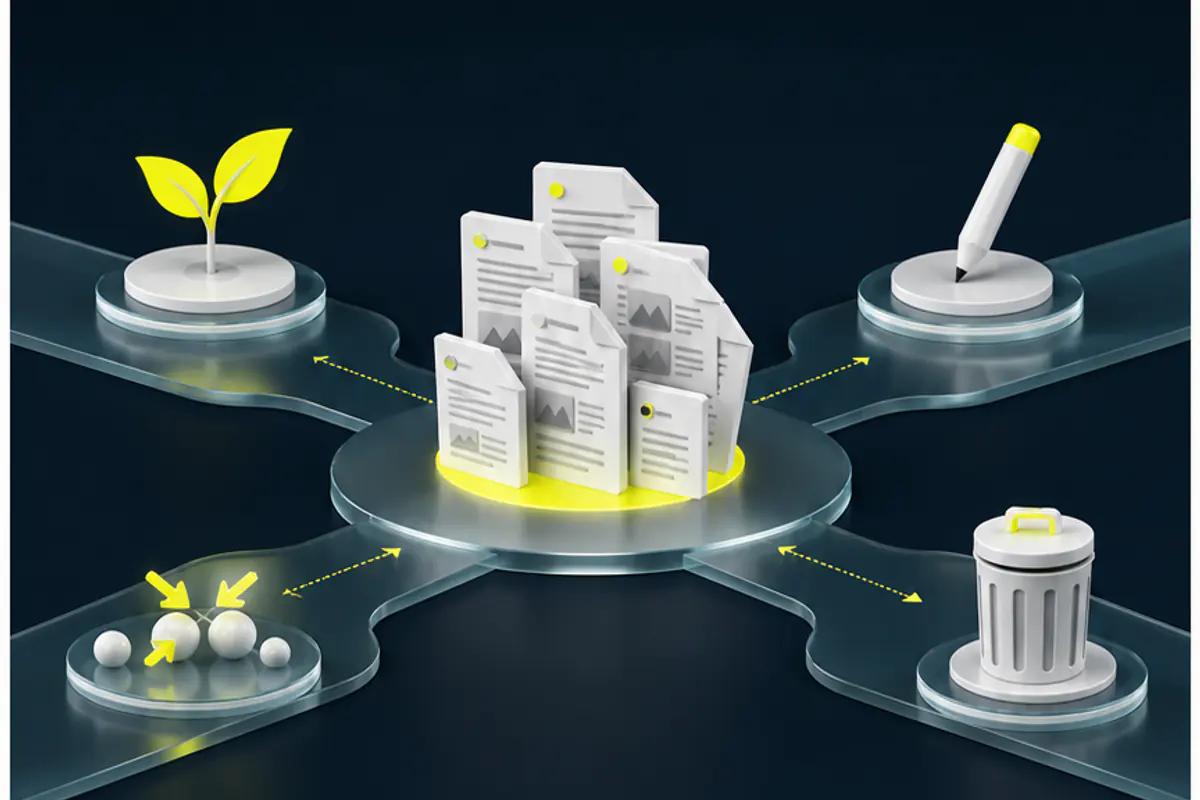 Illustration éditoriale de l’article « Faut-il supprimer, fusionner ou réécrire un contenu qui ne génère aucun trafic ? »