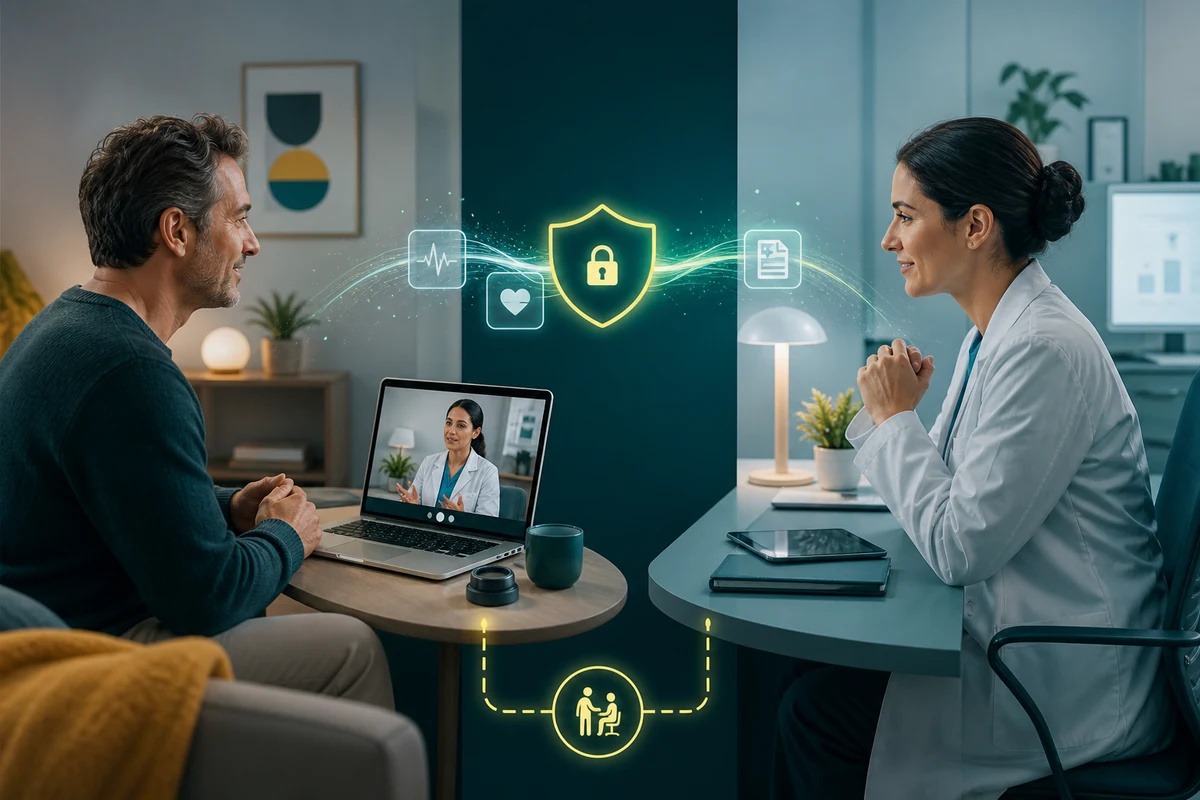 Illustration éditoriale de l’article « Télémédecine : concevoir une santé à distance accessible et sûre »