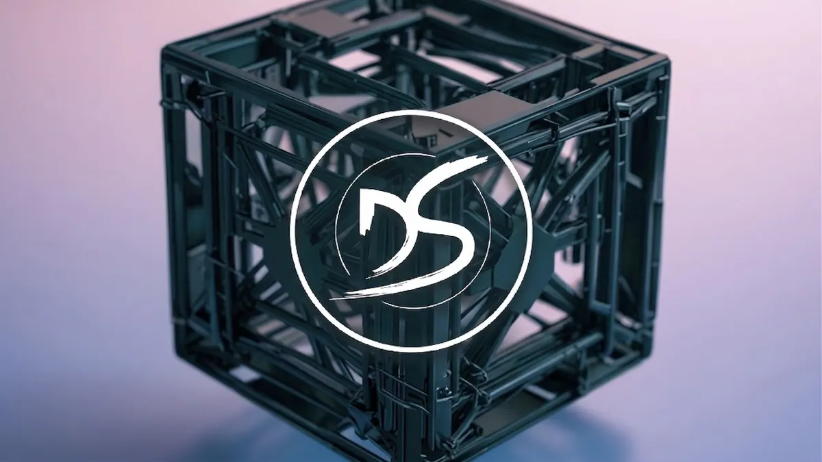 Univers visuel Devsource avec cube 3D, déclinaison vert foncé