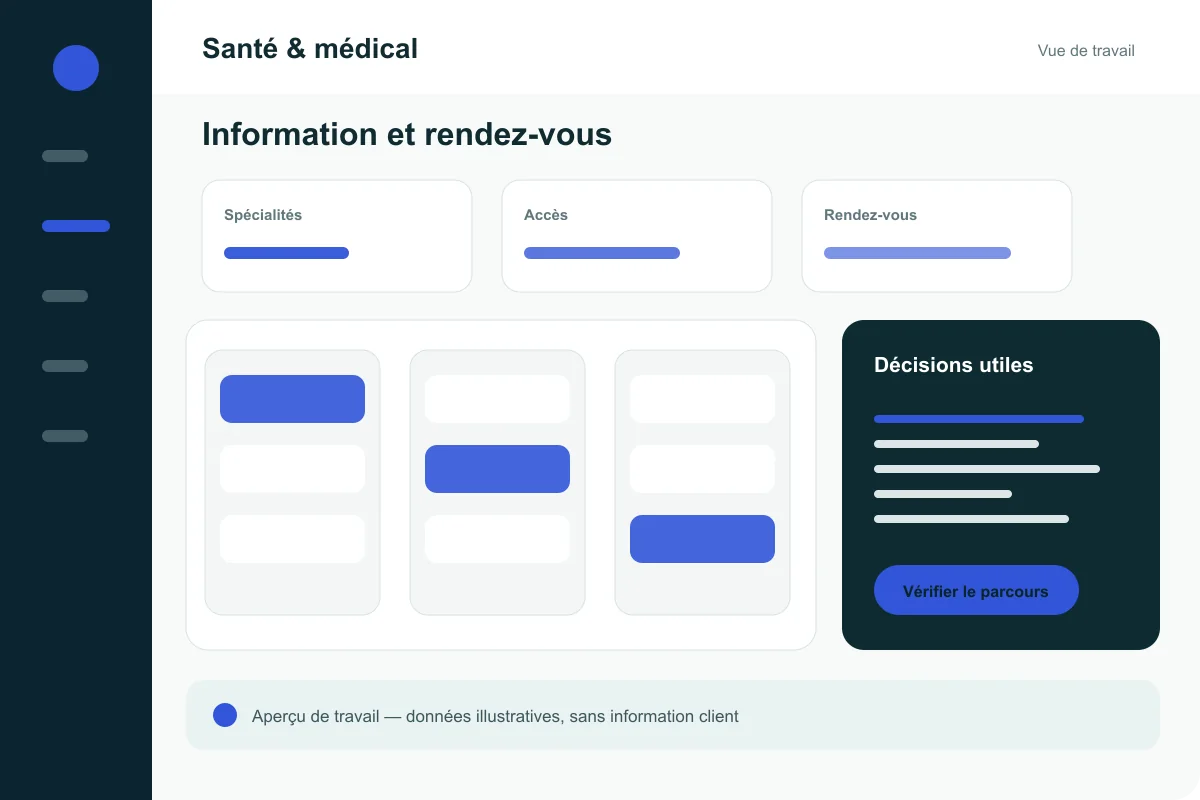 Interface illustrative de la solution Santé & médical